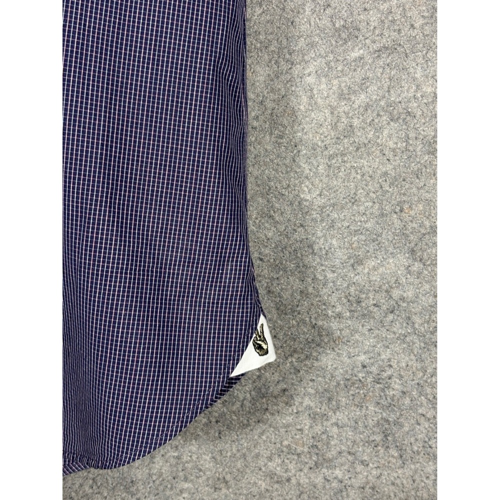 John Varvatos USA Mens Slim Fit Button Down Shirt Navy Blue Micro Check 16 32/33 - Picture 3 of 12